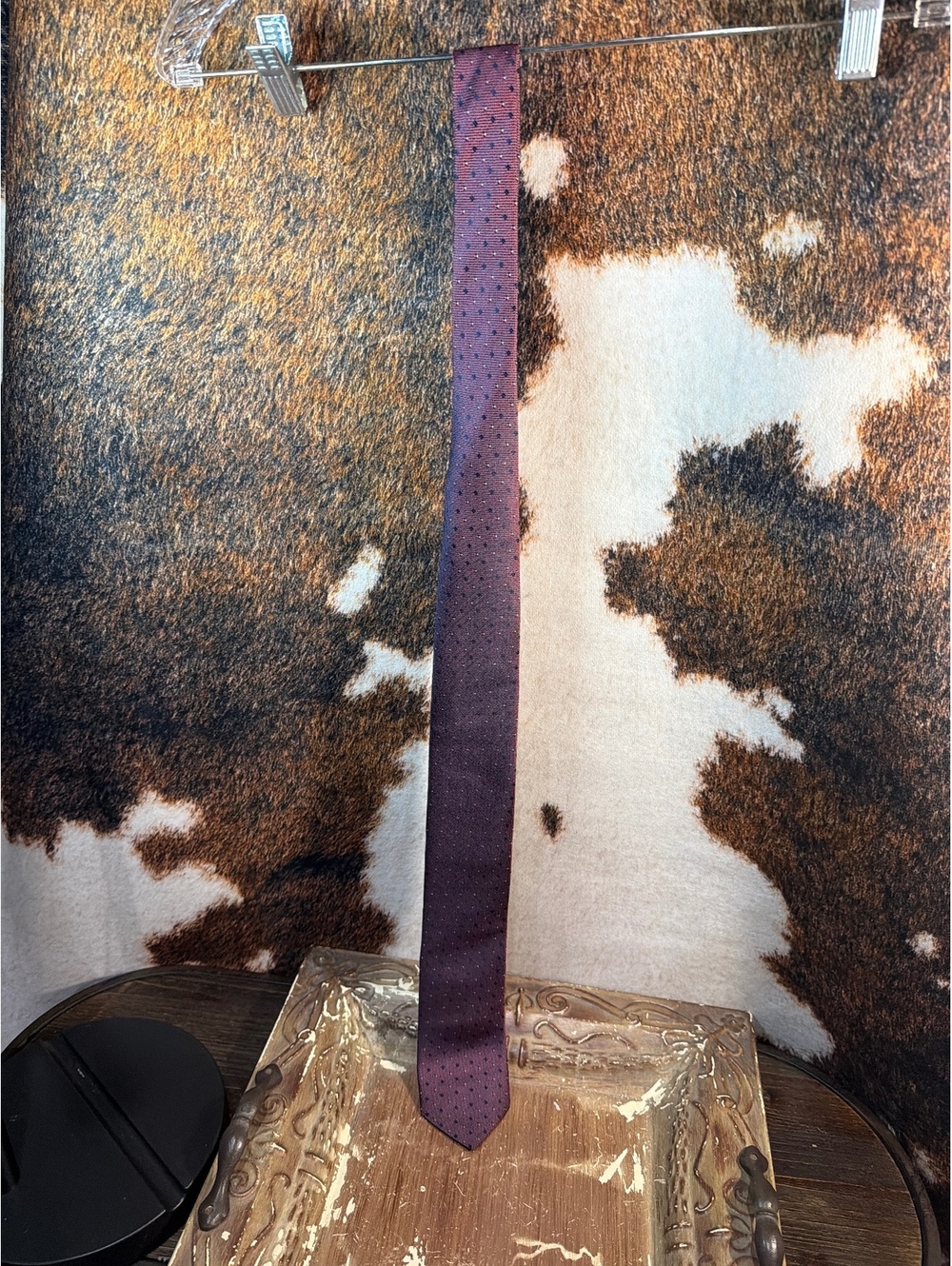 Saks Fifth Avenue Burgundy Polka Dot Men's Tie Made in Italy